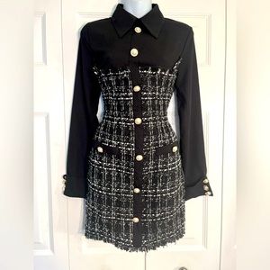 Classic tweed black mini dress. Collared. Fits XS, no tags.